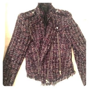 Zara Motorcycle-Style Jacket | Navy Tweed | XS